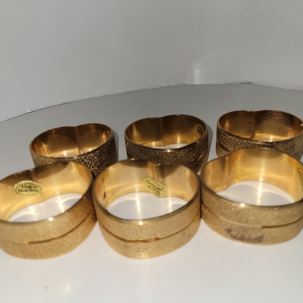 Vintage Brass Heart Napkin Rings Holders Valentines Day Set of 6 Hong Kong